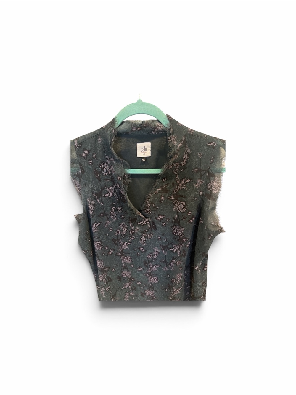 CAbi Dark Green Floral V-Neck Sleeveless Top